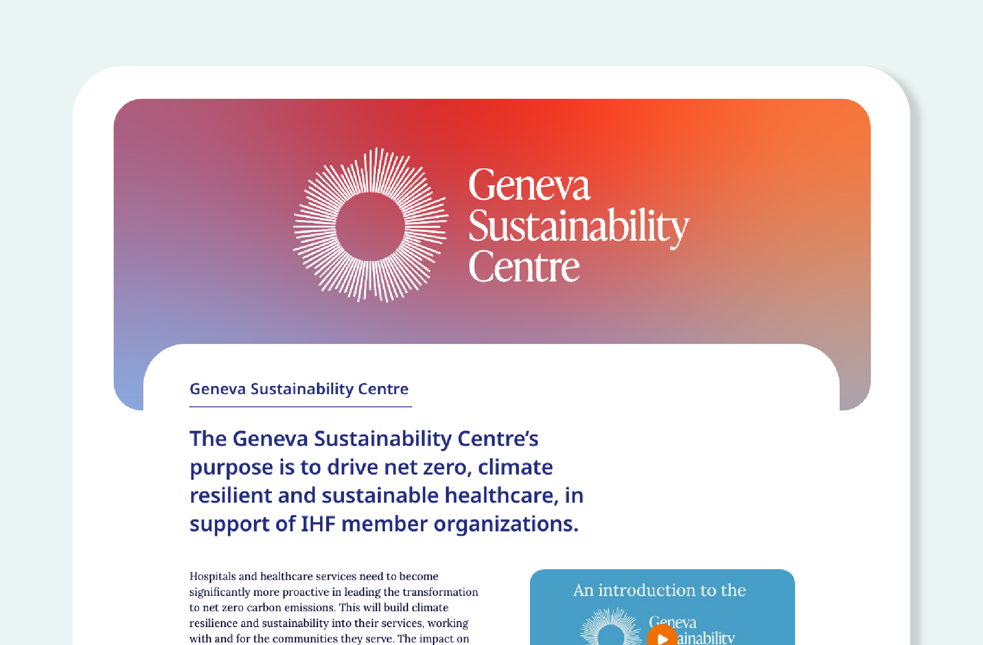 IHF - Geneva Sustainability Centre on Website