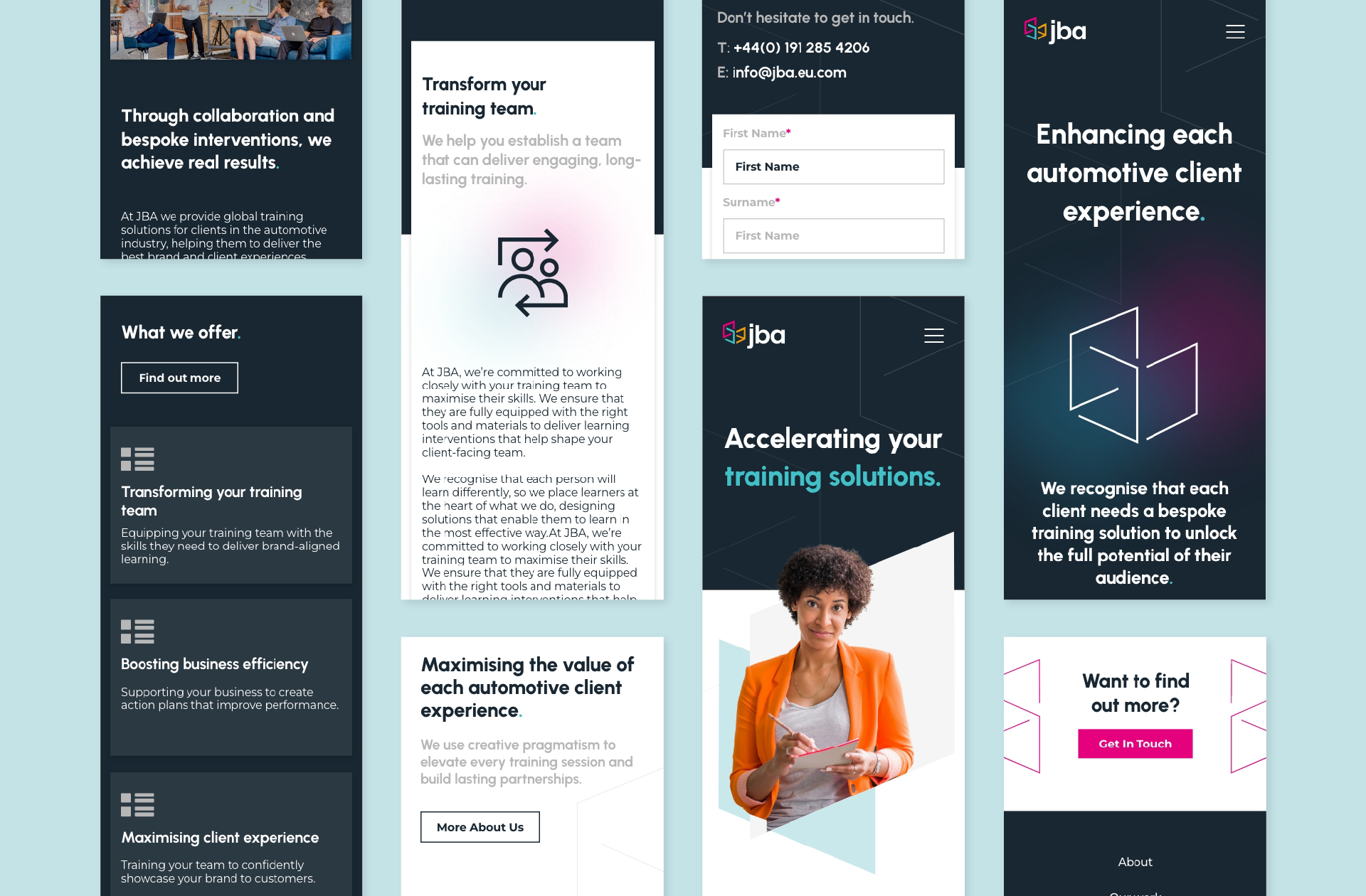 JBA Website Mobile Page Designs