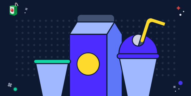 blue illustrations of drinks carton and cup