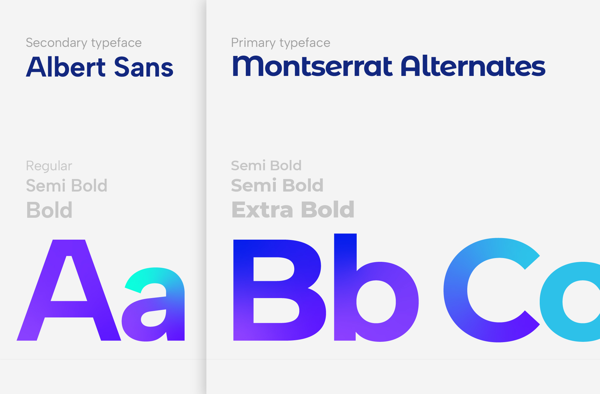 purple and blue gradient letters in brand guidelines