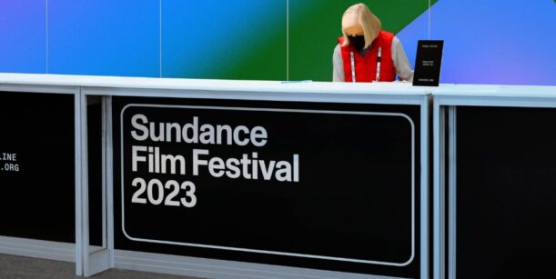 Sundance logo on black desk banner